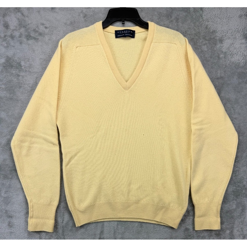 Hodgson Men's Pure Lambswool Pullover Sweater Small‎ Yellow V-Neck
